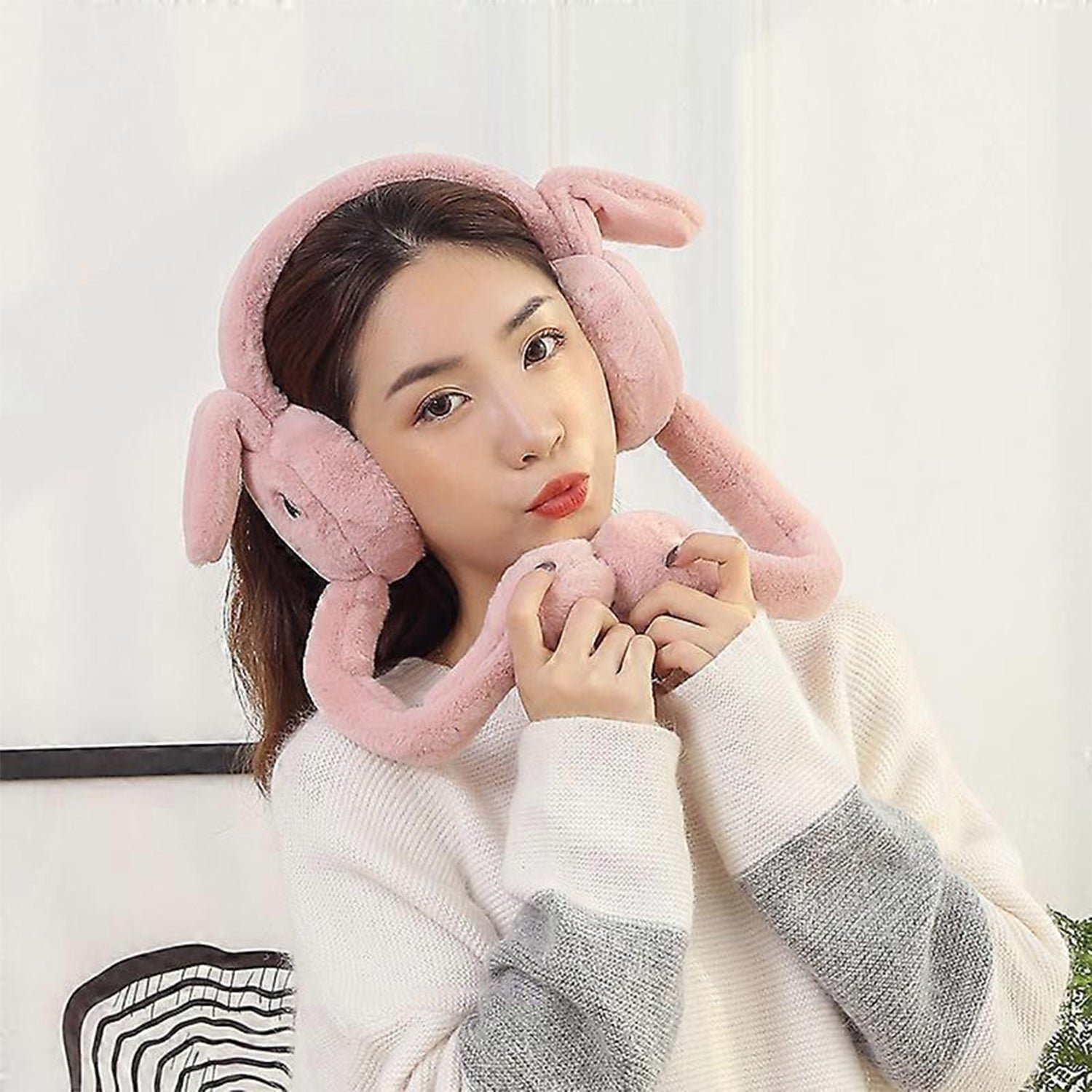Cute Jumping Rabbit Ear Plush Winter Earmuffs (1 Pc) Cute Jumping Rabbit Ear Plush Winter Earmuffs (1 Pc)